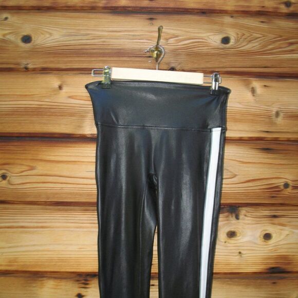 SPANX Black Faux Leather Stripe Leggings M - Picture 5 of 8